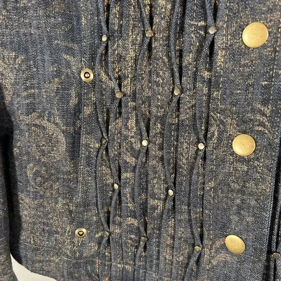 Coldwater Creek Jacket Women's P8 Petite Snap Front Blue Gold Long Sleeve - Picture 4 of 11